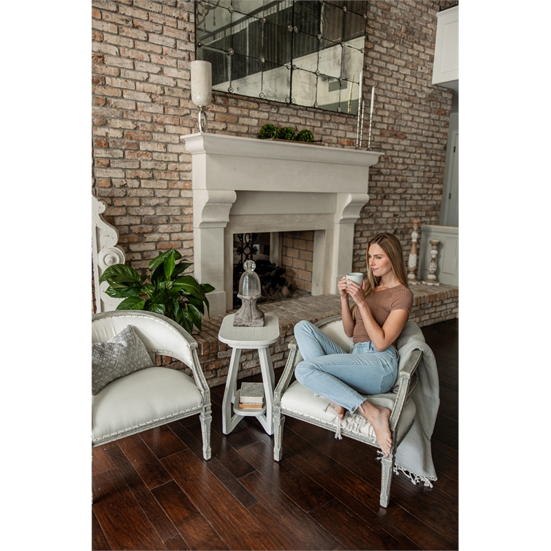 Pemberly Row Contemporary Wood Curved Edges Chairside Table in White