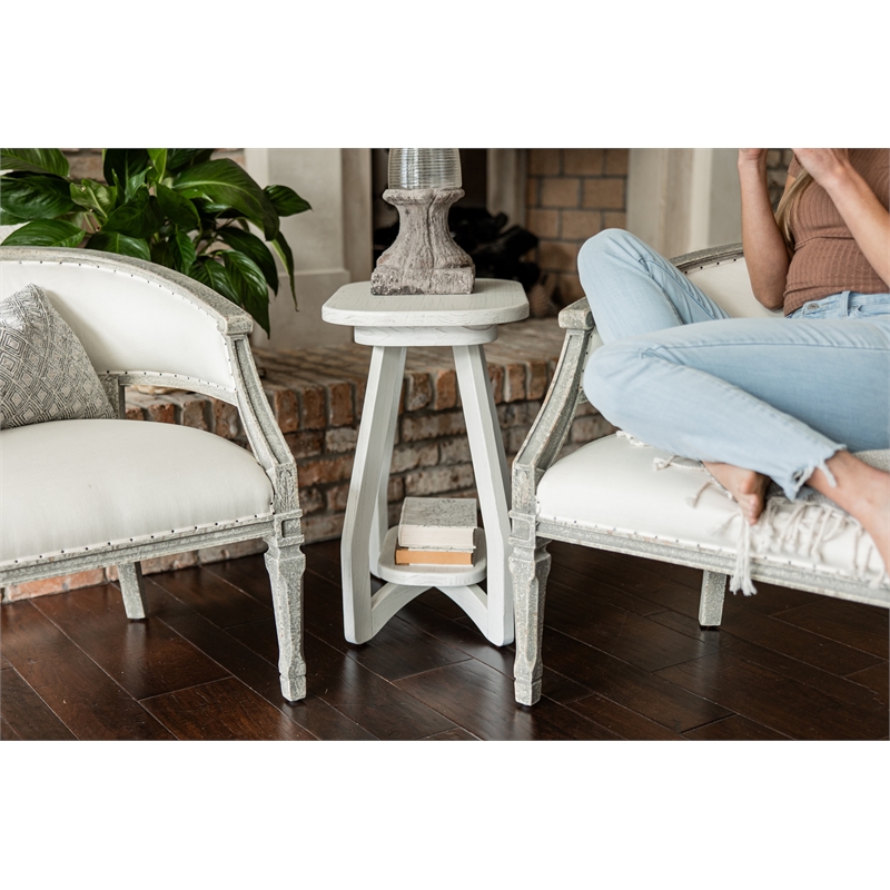 Pemberly Row Contemporary Wood Curved Edges Chairside Table in White