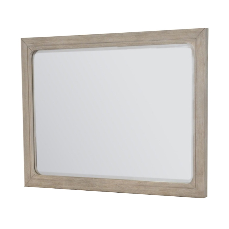Pemberly Row Contemporary Wood Mirror in Glazed Driftwood Finish