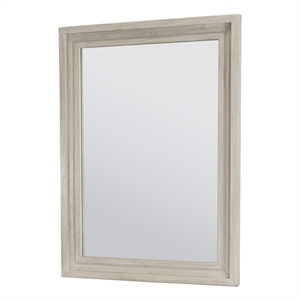 Pemberly Row Contemporary Solid Mindi Wood Mirror in Aged Ivory