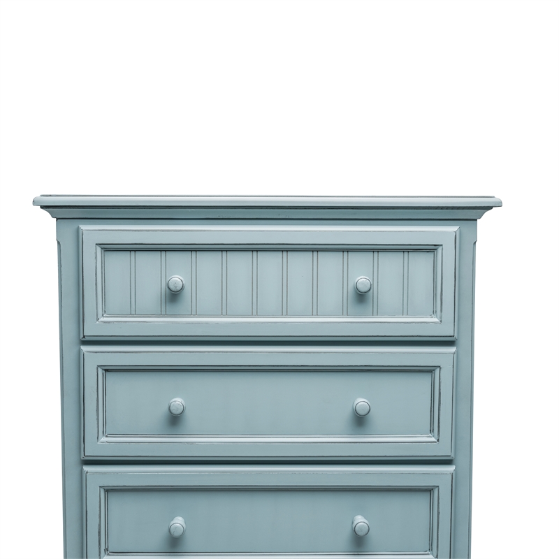 Pemberly Row Modern Coastal Wood Chest with 5-Drawers in Blue
