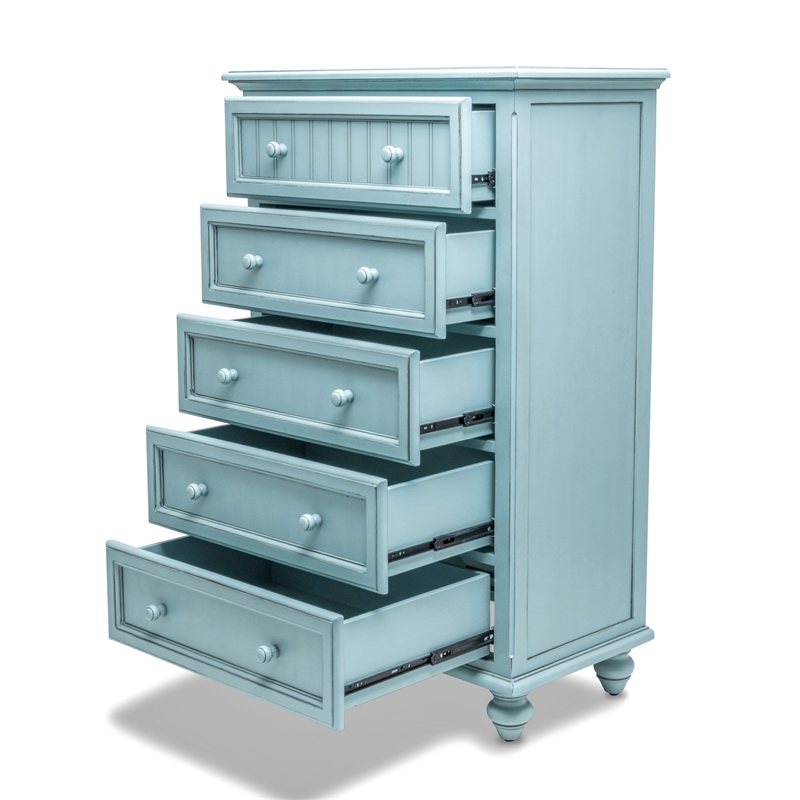 Pemberly Row Modern Coastal Wood Chest with 5-Drawers in Blue