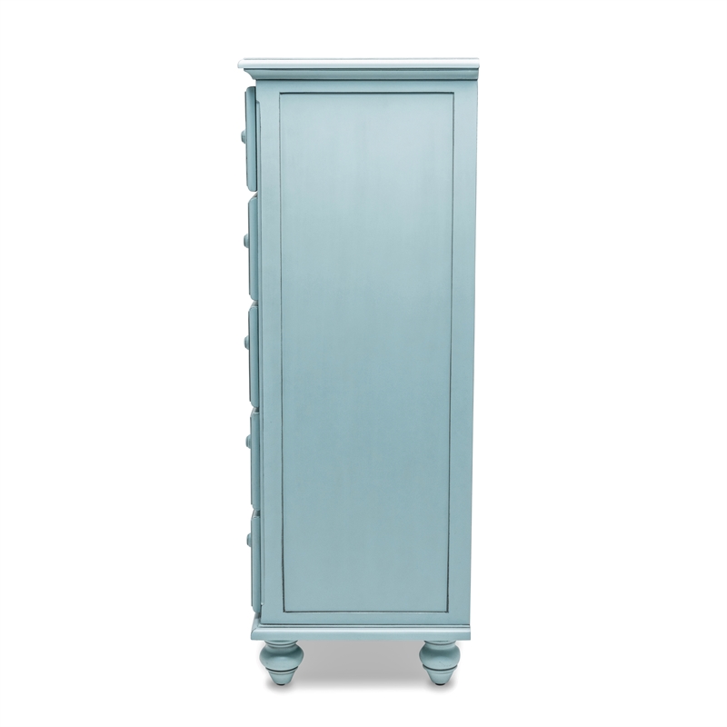 Pemberly Row Modern Coastal Wood Chest with 5-Drawers in Blue