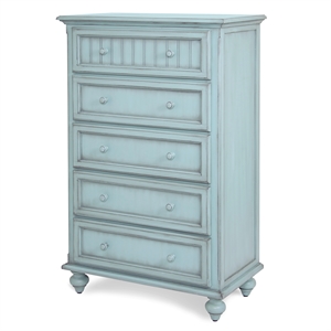 Pemberly Row Modern Coastal Wood Chest with 5-Drawers in Blue