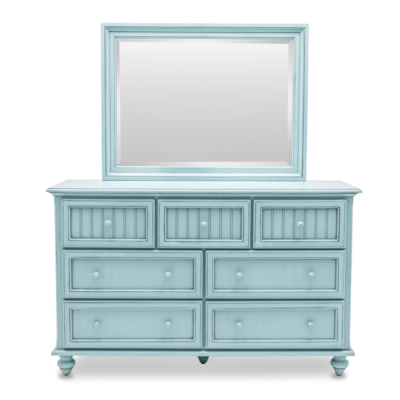 Pemberly Row Modern Coastal Wood Dresser with 7-Drawers in Blue