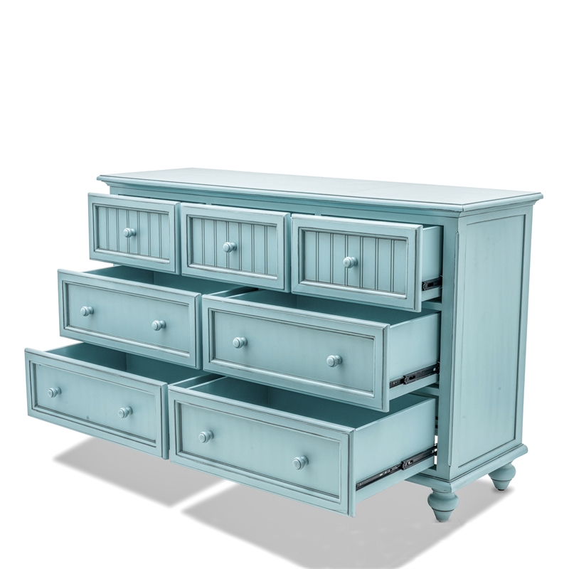 Pemberly Row Modern Coastal Wood Dresser with 7-Drawers in Blue