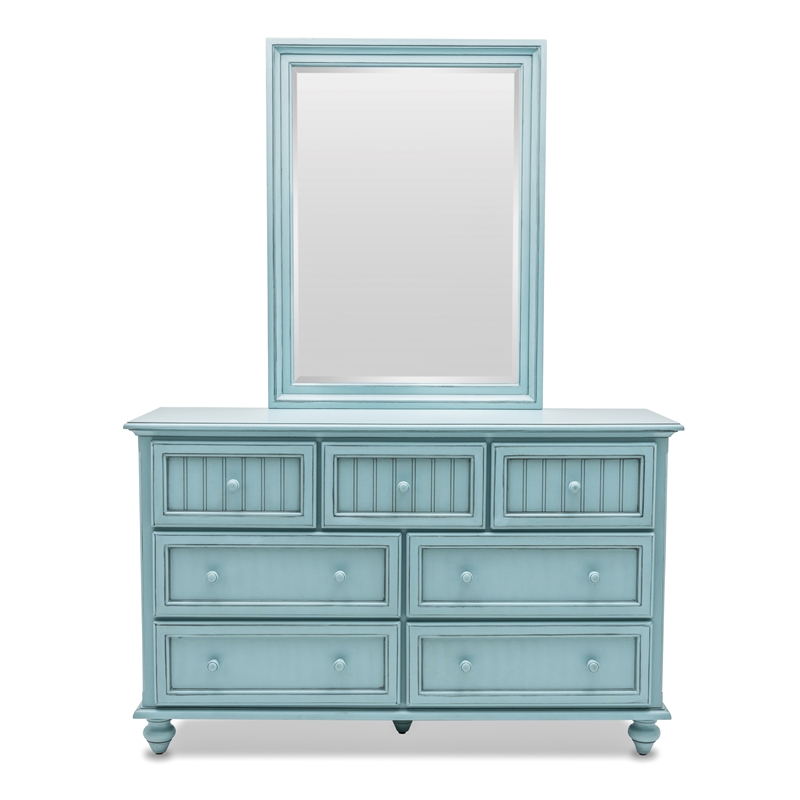 Pemberly Row Modern Coastal Wood Dresser with 7-Drawers in Blue