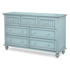 Pemberly Row Modern Coastal Wood Dresser with 7-Drawers in Blue