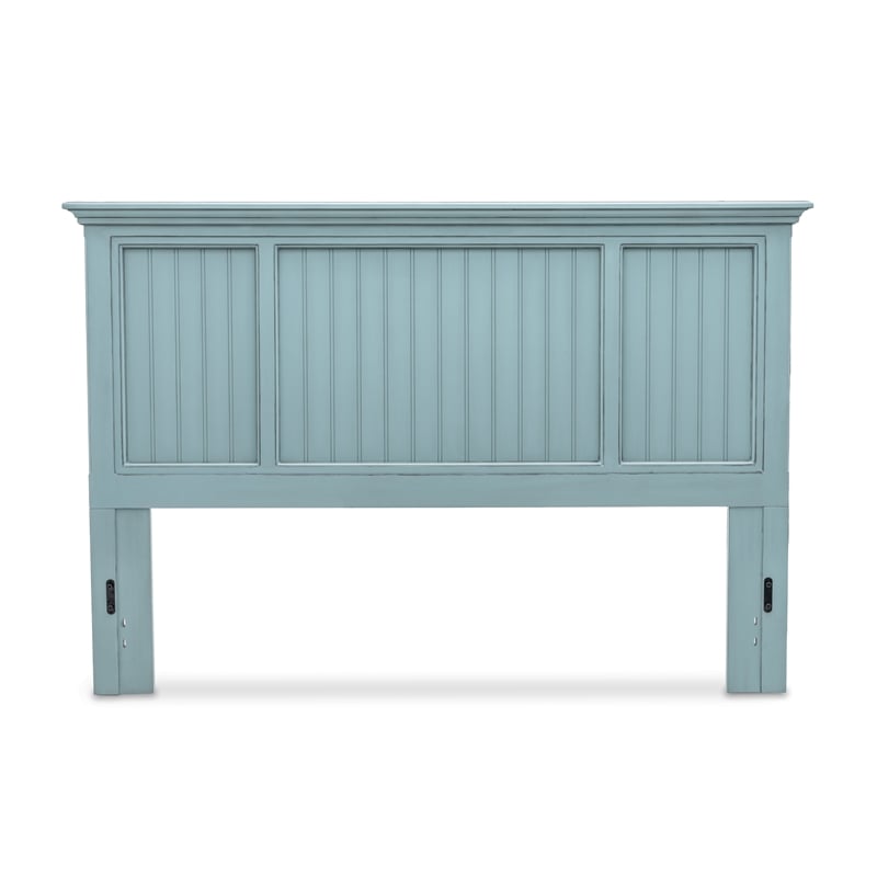 Pemberly Row Modern Coastal Solid Wood King Headboard in Blue