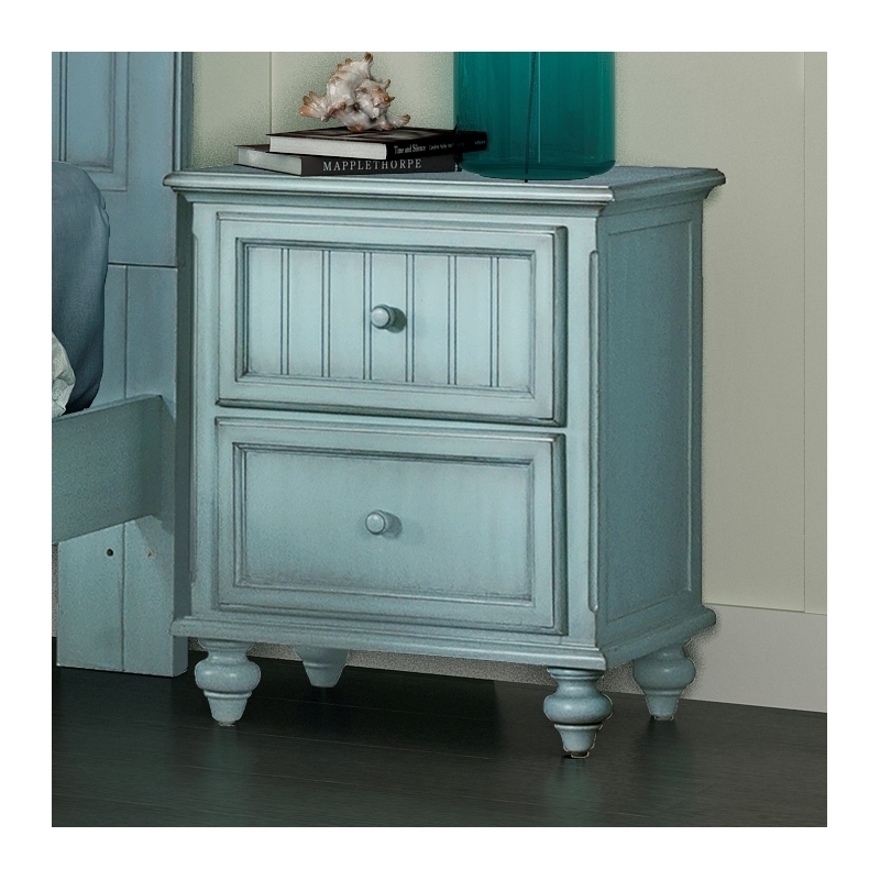 Pemberly Row Contemporary Solid Wood Nightstand with 2-Drawers in Blue