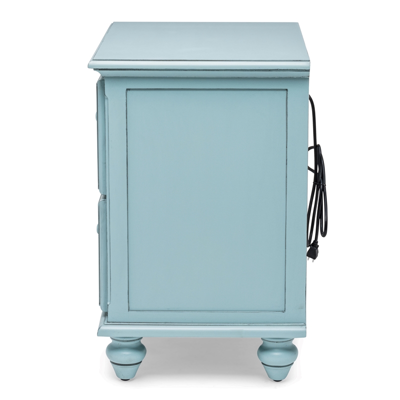 Pemberly Row Contemporary Solid Wood Nightstand with 2-Drawers in Blue