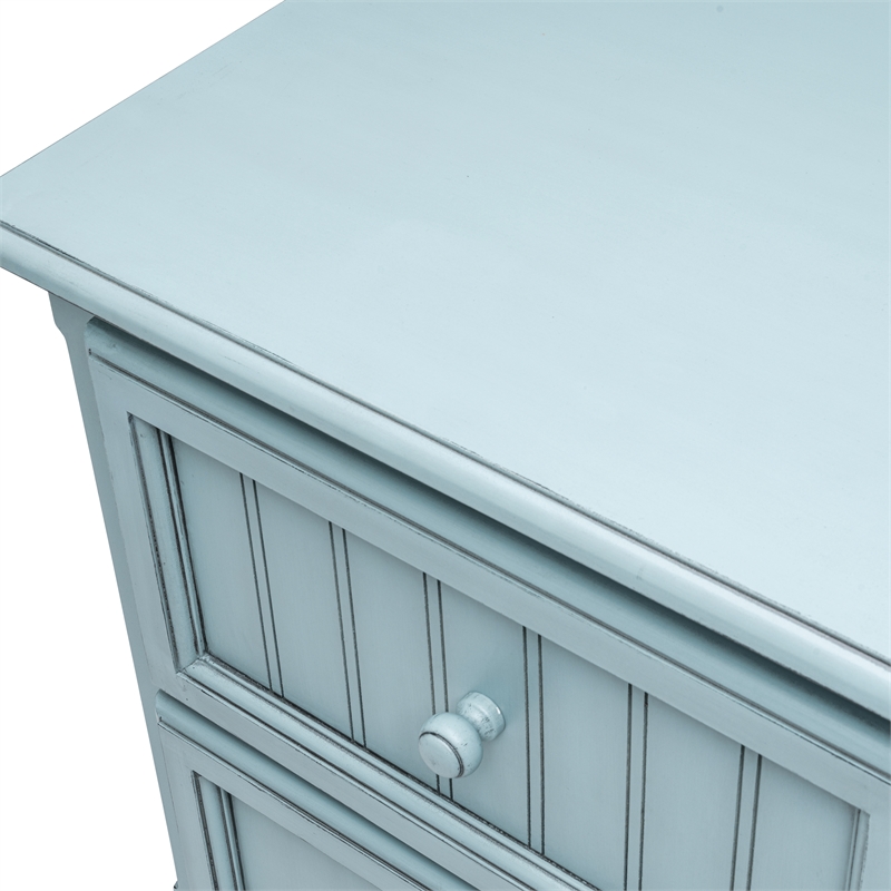 Pemberly Row Contemporary Solid Wood Nightstand with 2-Drawers in Blue