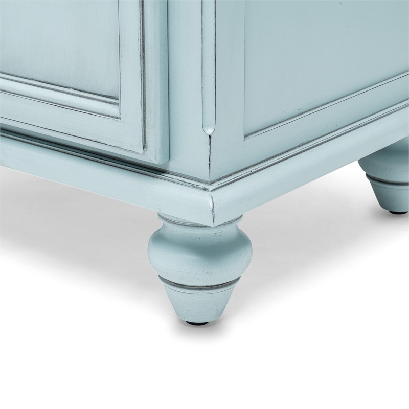 Pemberly Row Contemporary Solid Wood Nightstand with 2-Drawers in Blue