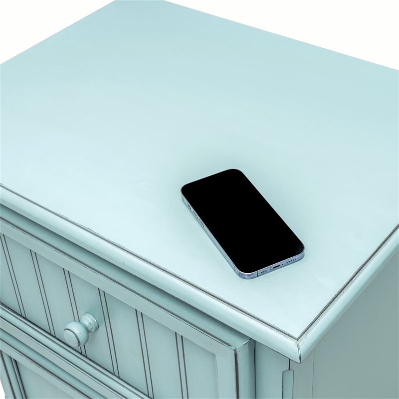 Pemberly Row Contemporary Solid Wood Nightstand with 2-Drawers in Blue