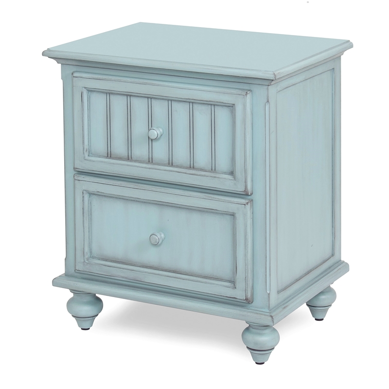 Pemberly Row Contemporary Solid Wood Nightstand with 2-Drawers in Blue