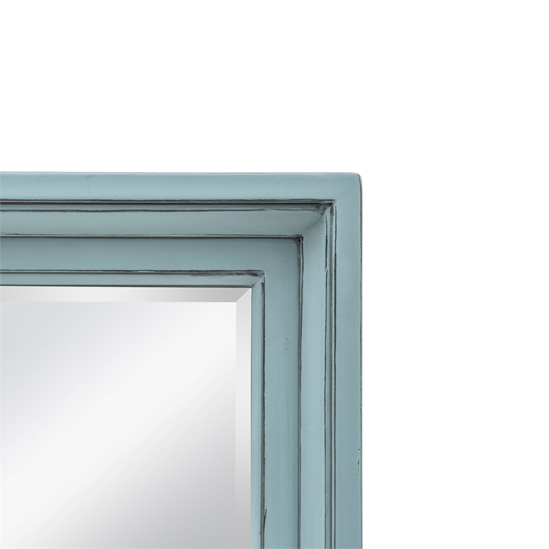 Pemberly Row Rectangle Modern Coastal Solid Wood Mirror in Blue