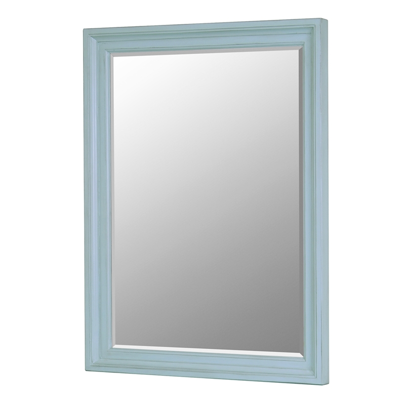 Pemberly Row Rectangle Modern Coastal Solid Wood Mirror in Blue