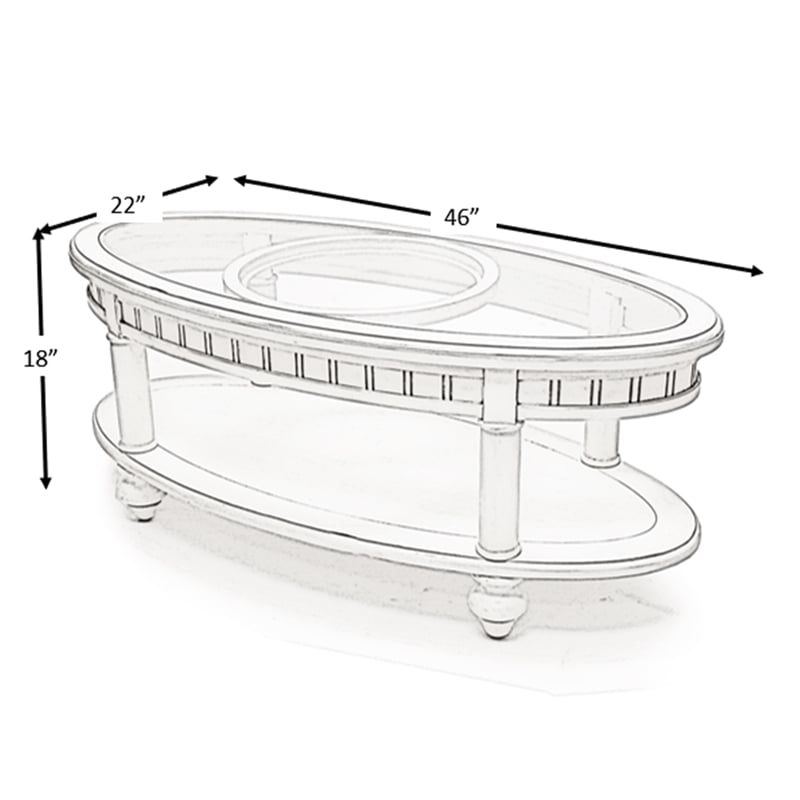 Pemberly Row Contemporary Oval Wood Coffee Table with Glass Top in White