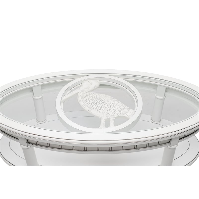 Pemberly Row Contemporary Oval Wood Coffee Table with Glass Top in White
