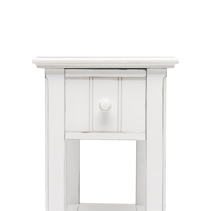 Pemberly Row Contemporary Wood Chairside Table with Lower Shelf in White