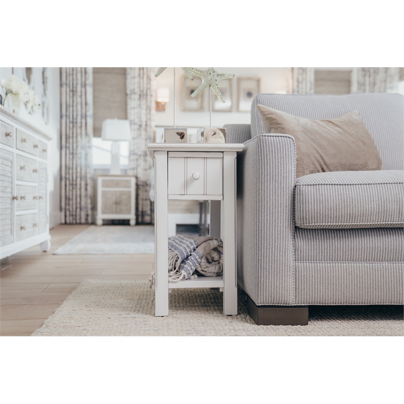 Pemberly Row Contemporary Wood Chairside Table with Lower Shelf in White