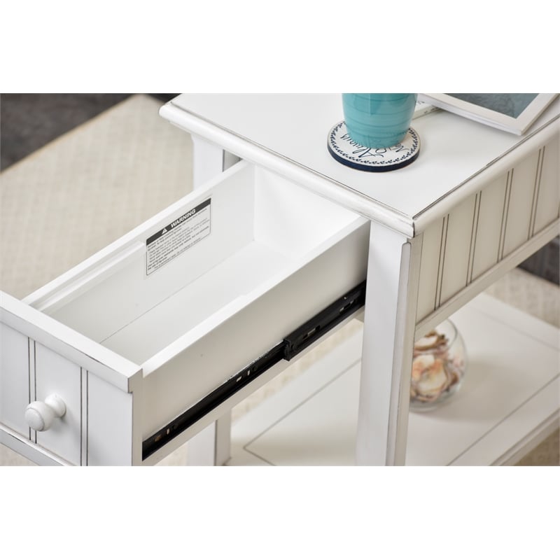 Pemberly Row Contemporary Wood Chairside Table with Lower Shelf in White