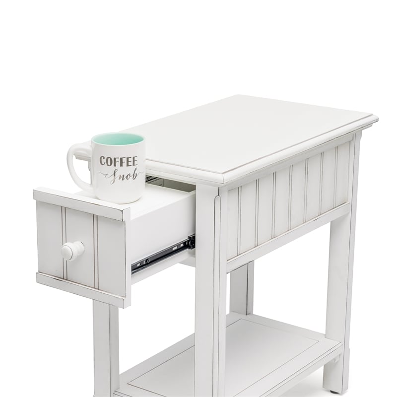 Pemberly Row Contemporary Wood Chairside Table with Lower Shelf in White