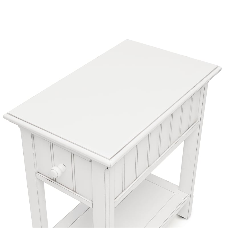 Pemberly Row Contemporary Wood Chairside Table with Lower Shelf in White