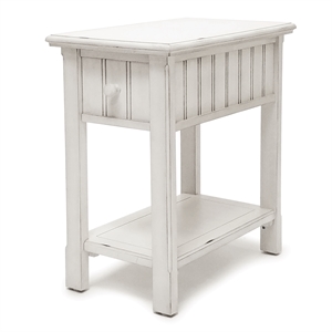 Pemberly Row Contemporary Wood Chairside Table with Lower Shelf in White