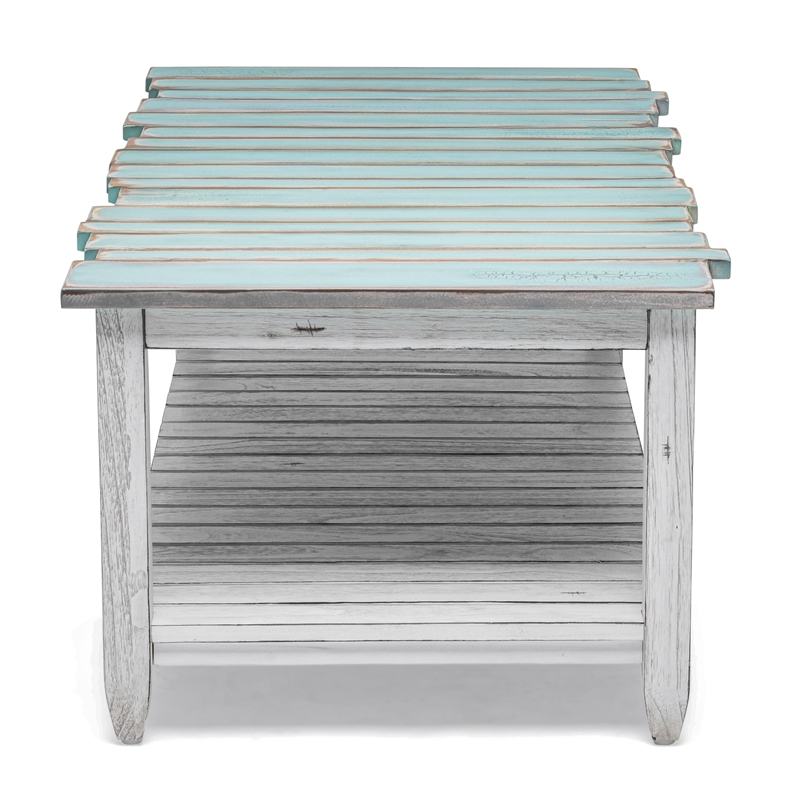 Pemberly Row Contemporary Solid Wood Coffee Table in White/Blue