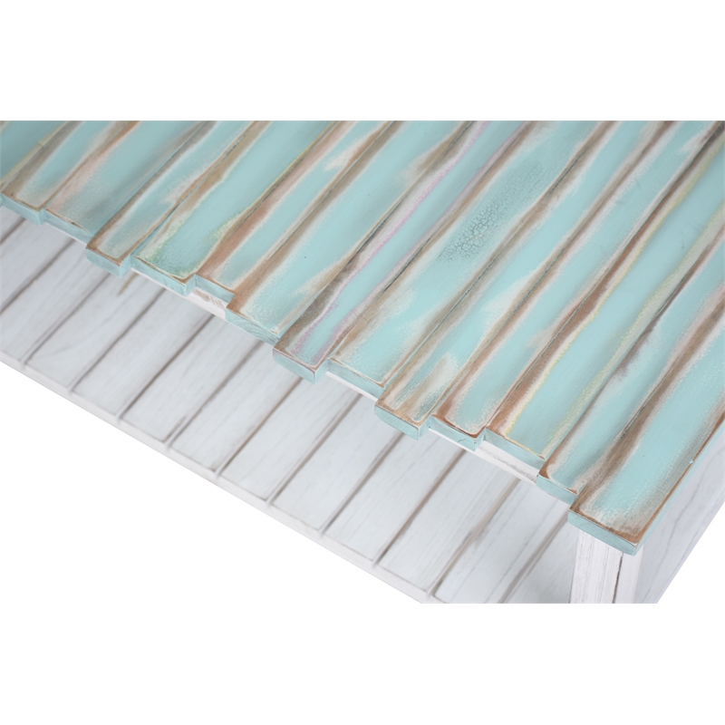 Pemberly Row Contemporary Solid Wood Coffee Table in White/Blue