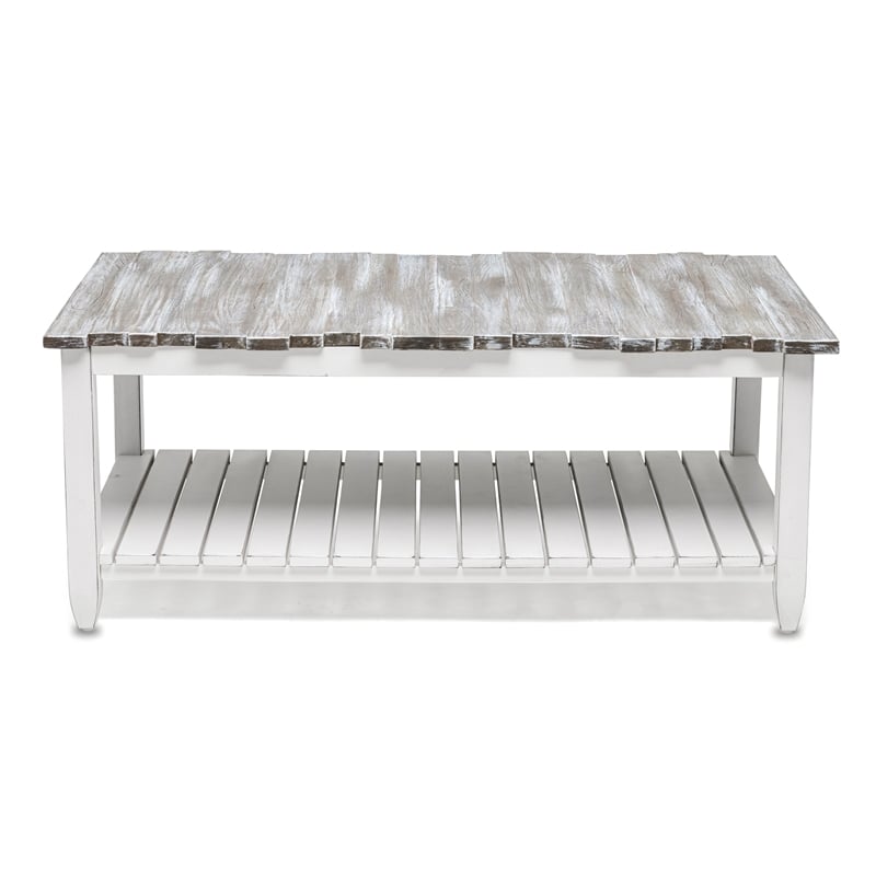 Pemberly Row Contemporary Solid Wood Coffee Table in White/Gray