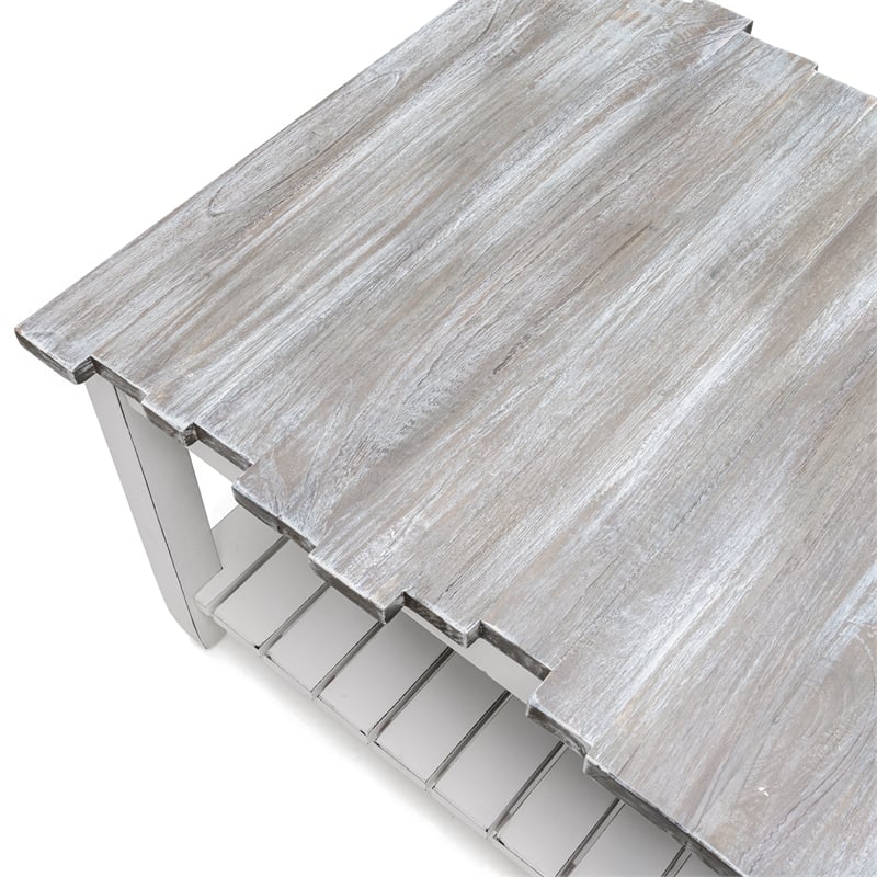 Pemberly Row Contemporary Solid Wood Coffee Table in White/Gray