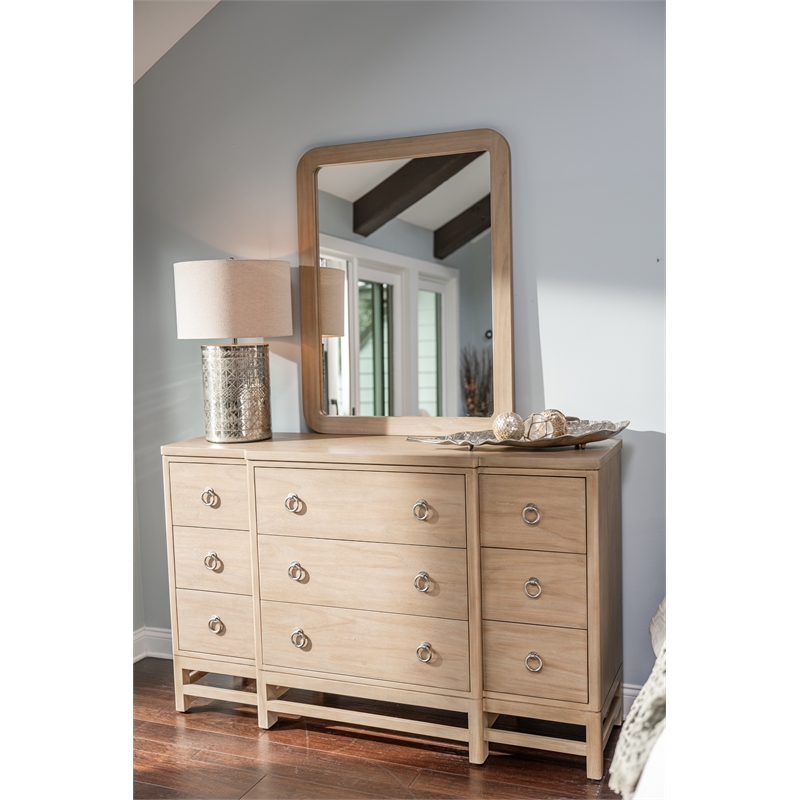 Pemberly Row Contemporary Solid Wood Tan Modern Coastal Mirror