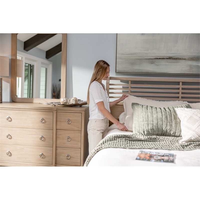 Pemberly Row Contemporary Solid Wood Tan Modern Coastal Mirror