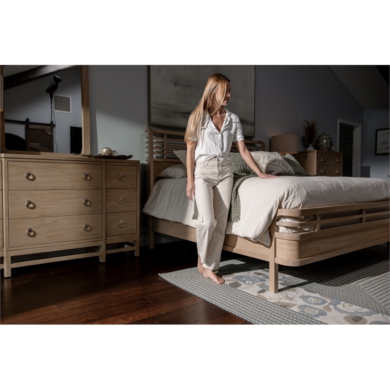 Pemberly Row Contemporary Solid Wood Tan Modern Coastal Mirror