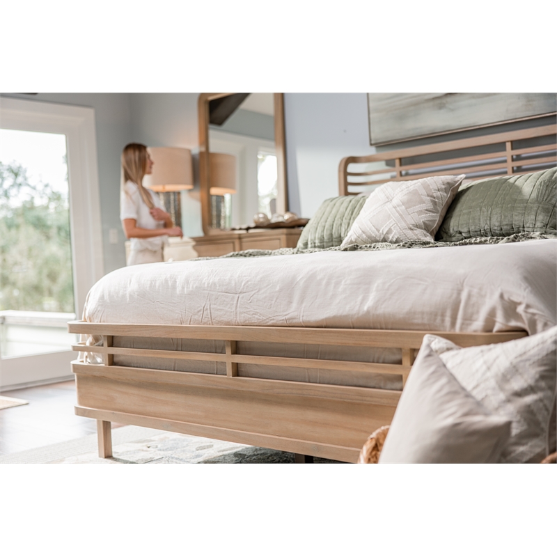 Pemberly Row Contemporary Solid Wood Tan Modern Coastal Queen Bed