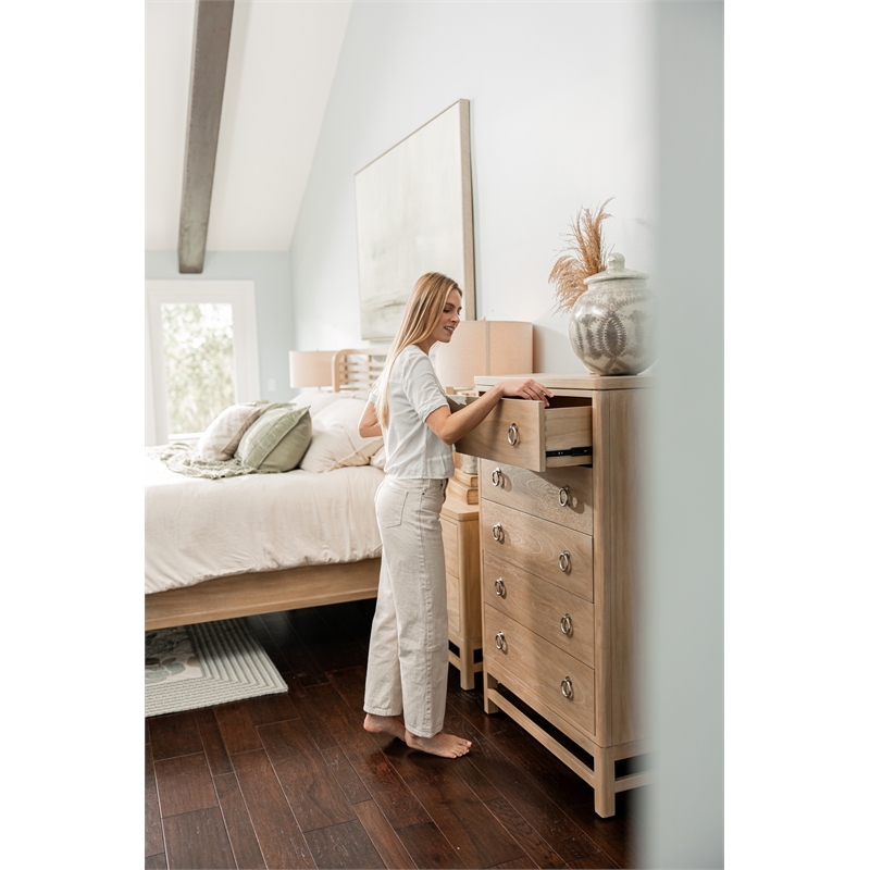 Pemberly Row Contemporary Solid Wood Tan Modern Coastal Queen Bed