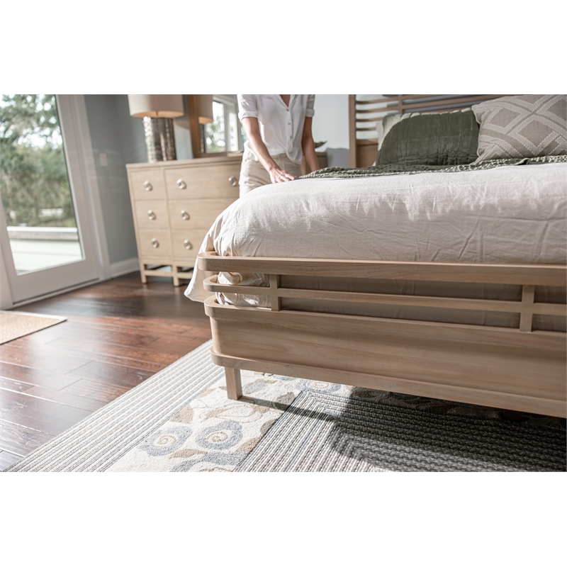 Pemberly Row Contemporary Solid Wood Tan Modern Coastal Queen Bed