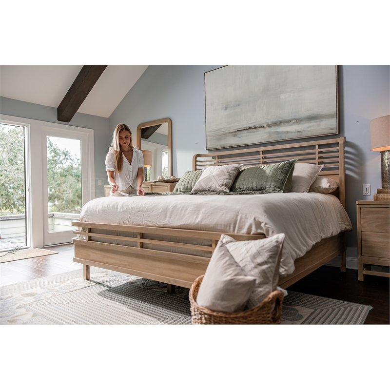 Pemberly Row Contemporary Solid Wood Tan Modern Coastal Queen Bed