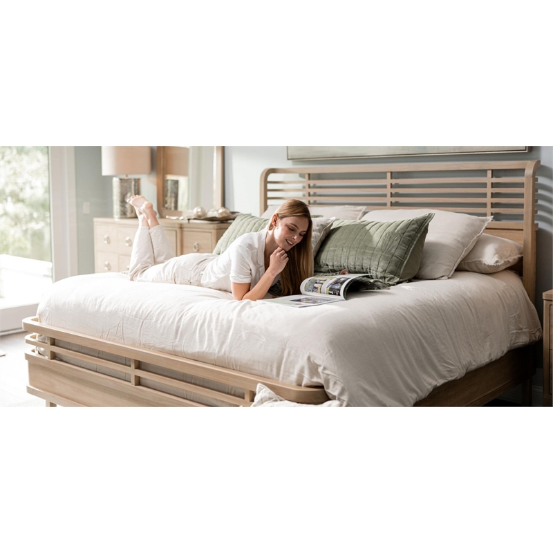 Pemberly Row Contemporary Solid Wood Tan Modern Coastal King Bed
