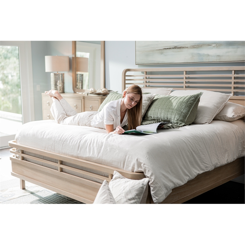 Pemberly Row Contemporary Solid Wood Tan Modern Coastal King Bed