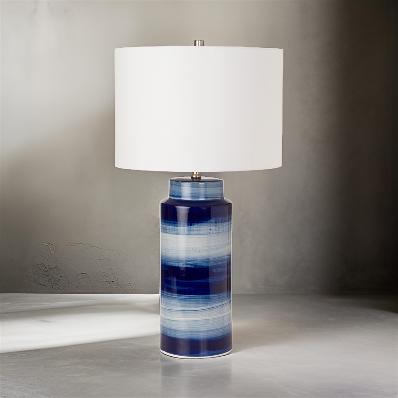 Pemberly Row Navy and White Ceramic Coastal Table Lamps (Set of 2) 3-Way Switch