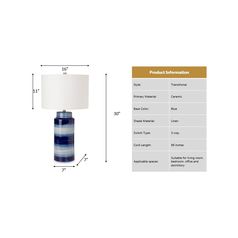 Pemberly Row Navy and White Ceramic Coastal Table Lamps (Set of 2) 3-Way Switch