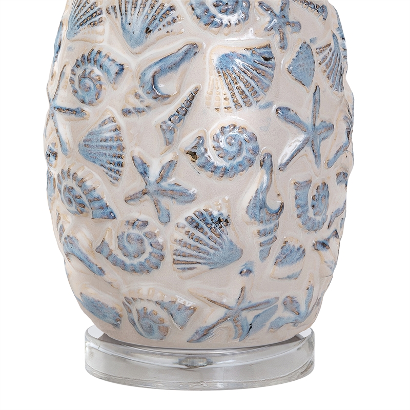 Pemberly Row Sea Shell Coastal White and Blue Table Lamps(Set of 2) 3-Way Switch