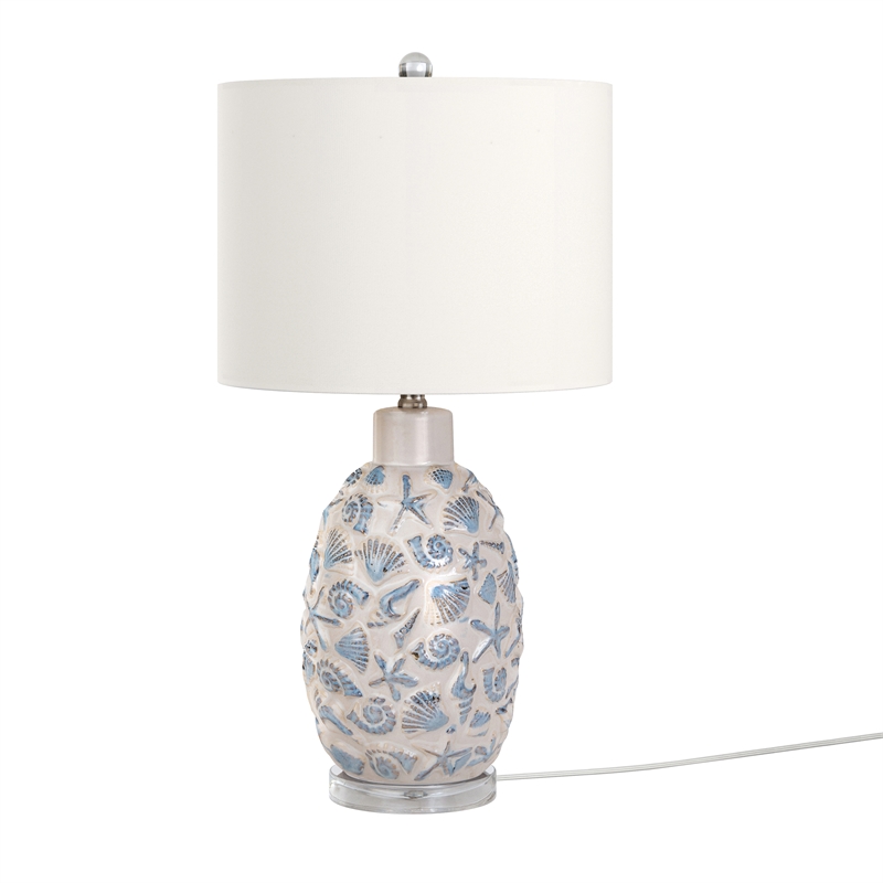 Pemberly Row Sea Shell Coastal White and Blue Table Lamps(Set of 2) 3-Way Switch