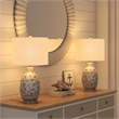 Pemberly Row Sea Shell Coastal White and Blue Table Lamps(Set of 2) 3-Way Switch