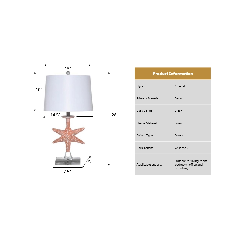 Pemberly Row Starfish Seaside Coastal Table Lamps (Set of 2) 3-Way Switch