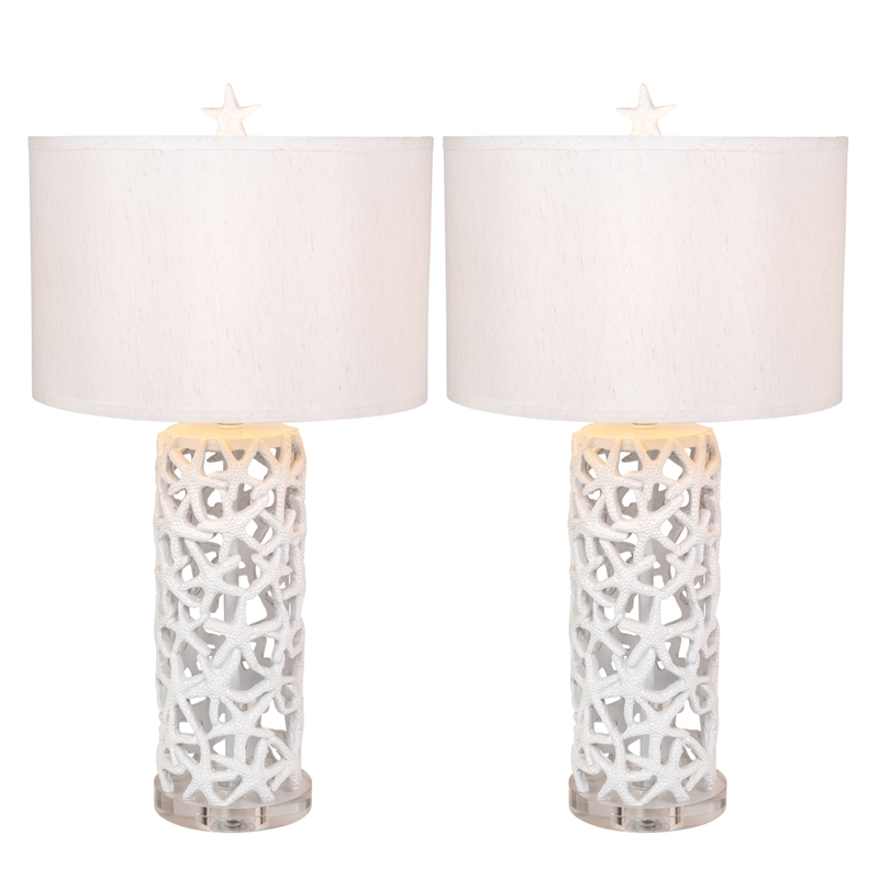 Pemberly Row Elegant Starfish White Table Lamps (Set of 2) 3-Way Switch