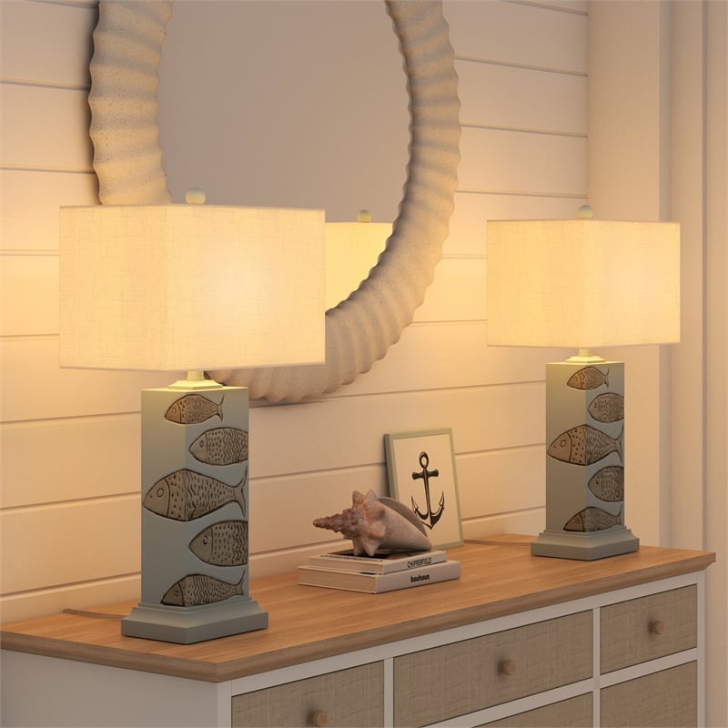 Pemberly Row Gray/Light Brown Coastal Fish Table Lamp (Set of 2) 3-Way Switch